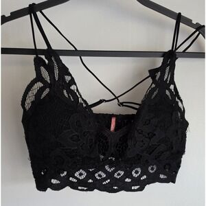 Dina Be Bralette L Black Floral Boho Sleeveless V-Neck Casual Bra Top